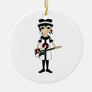 Retro Mod-Mädchen mit Gitarren-Verzierung Keramikornament