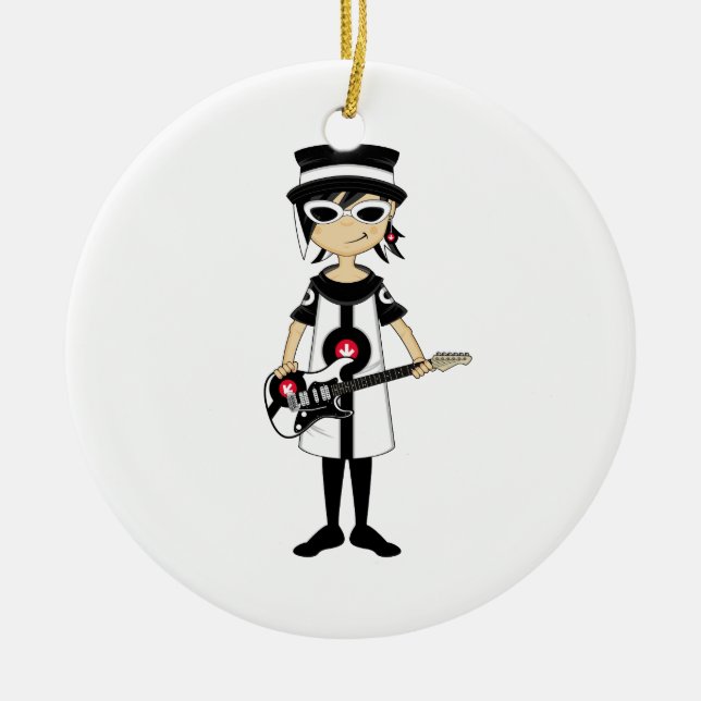 Retro Mod-Mädchen mit Gitarren-Verzierung Keramikornament (Vorne)