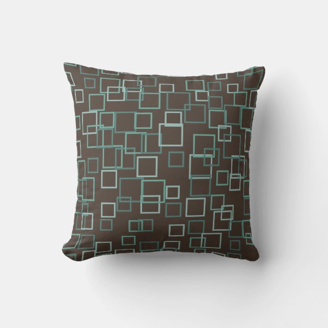 Retro Mod Mid Century Türkis Brown Throw Kissen (Vorderseite)