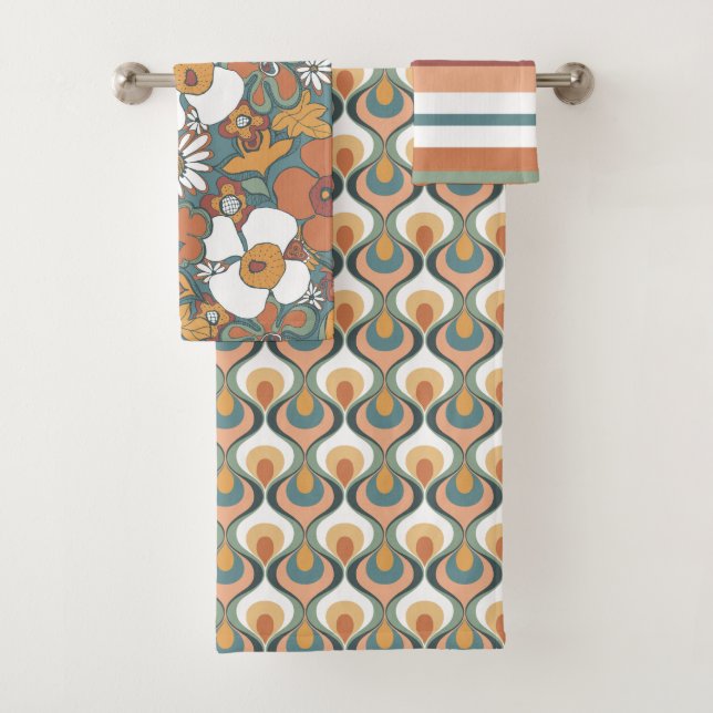 Retro Mod Motifs Sage Turquoise Terracotta Orange (En situation)
