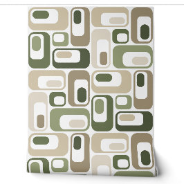 Retro Mod Ovals Green Beige Tapete
