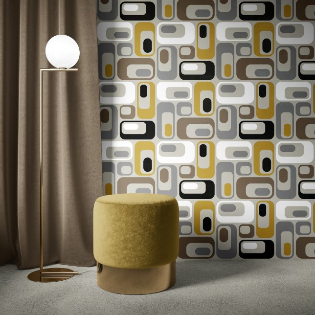 Retro Mod Ovals Mustard Grey Beige Taupe Black  Tapete (Von Creator hochgeladen)