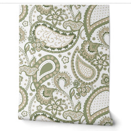 Retro Mod Paisley Olive Sage Green Beige Tapete
