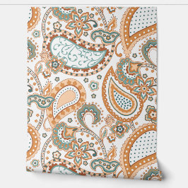 Retro Mod Paisley Teal Sage Peach Rust Orange  Tapete