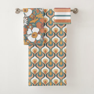 Retro Mod Patterns Sage Aquamarin Terracotta auf d Badhandtuch Set