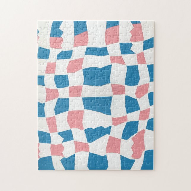 Retro Mod Pink Blue Checkerboard Abstrakt (Vertikal)