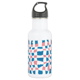 Retro Mod Pink Blue Checkerboard Abstrakt Edelstahlflasche
