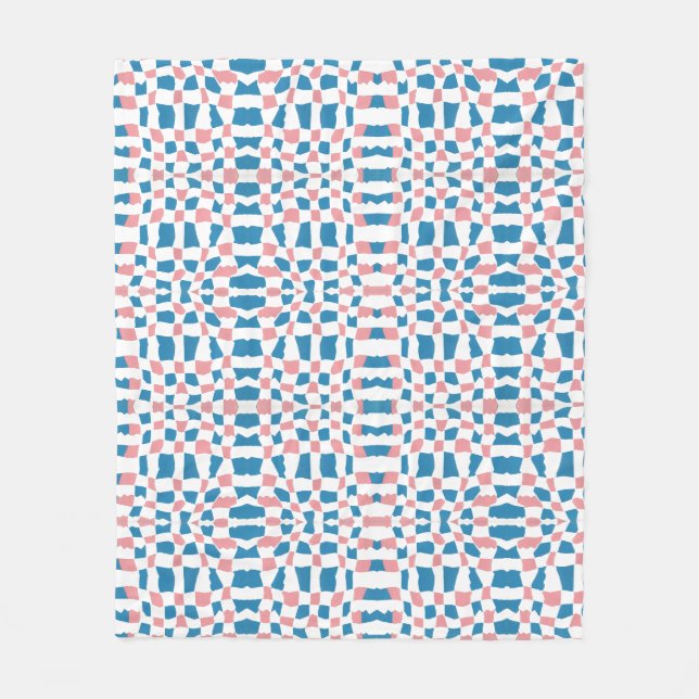 Retro Mod Pink Blue Checkerboard Abstrakt Fleecedecke (Vorderseite)