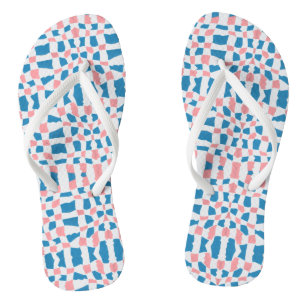 Retro Mod Pink Blue Checkerboard Abstrakt Flip Flops