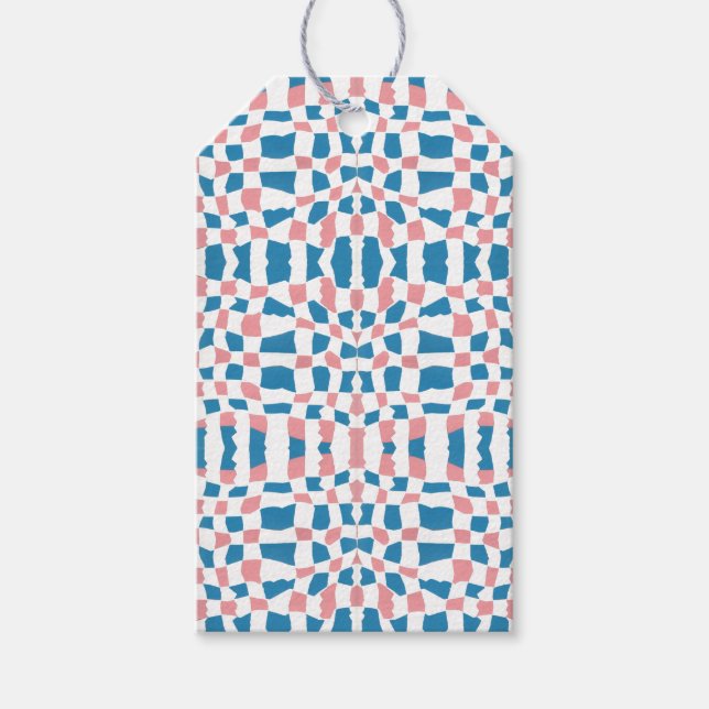 Retro Mod Pink Blue Checkerboard Abstrakt Geschenkanhänger (Vorderseite)