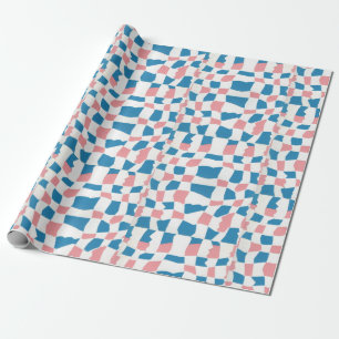 Retro Mod Pink Blue Checkerboard Abstrakt Geschenkpapier