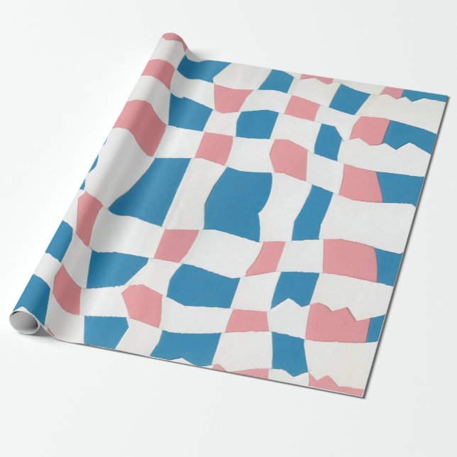 Retro Mod Pink Blue Checkerboard Abstrakt Geschenkpapier (Ungerollt)