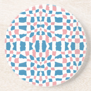 Retro Mod Pink Blue Checkerboard Abstrakt Getränkeuntersetzer