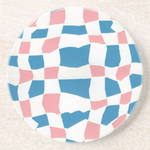 Retro Mod Pink Blue Checkerboard Abstrakt Getränkeuntersetzer