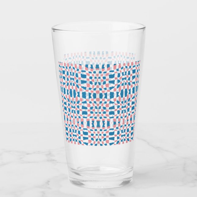 Retro Mod Pink Blue Checkerboard Abstrakt Glas (Vorderseite)