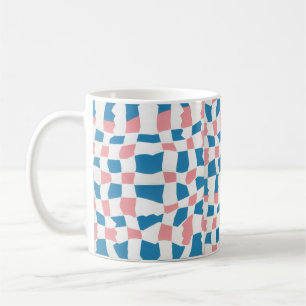 Retro Mod Pink Blue Checkerboard Abstrakt Kaffeetasse