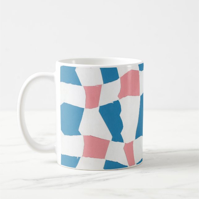 Retro Mod Pink Blue Checkerboard Abstrakt Kaffeetasse (Links)