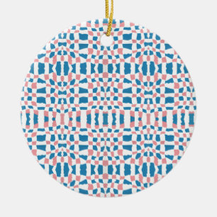 Retro Mod Pink Blue Checkerboard Abstrakt Keramik Ornament