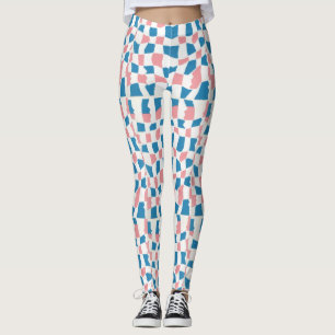 Retro Mod Pink Blue Checkerboard Abstrakt Leggings