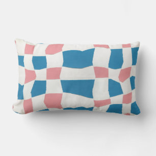 Retro Mod Pink Blue Checkerboard Abstrakt Lendenkissen