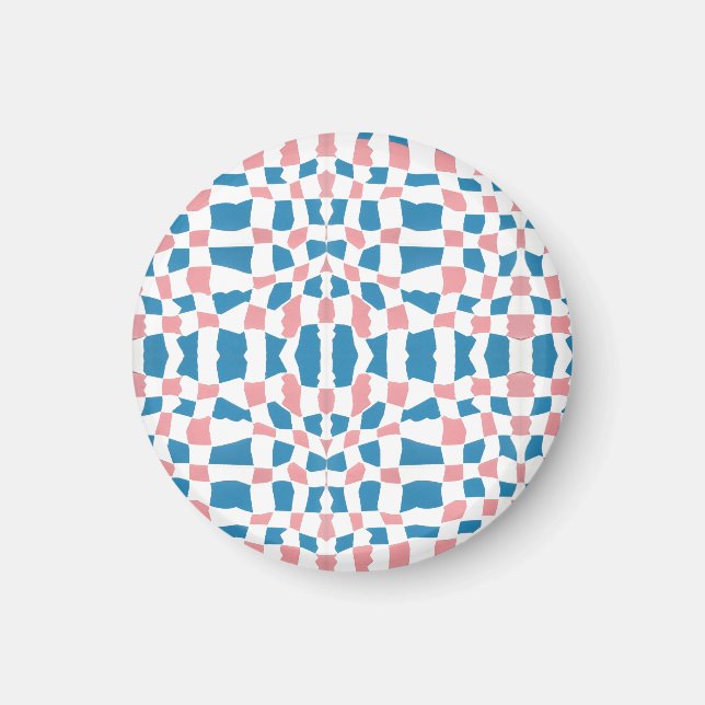 Retro Mod Pink Blue Checkerboard Abstrakt Magnet (Vorne)