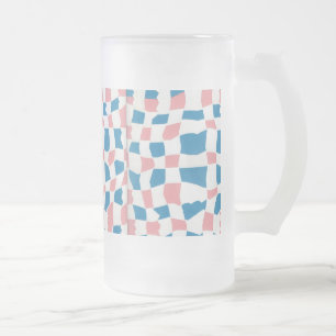 Retro Mod Pink Blue Checkerboard Abstrakt Mattglas Bierglas