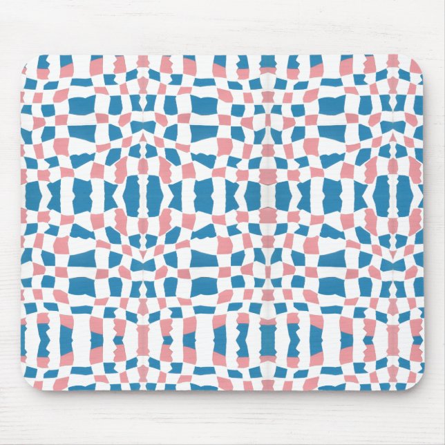 Retro Mod Pink Blue Checkerboard Abstrakt Mousepad (Vorne)