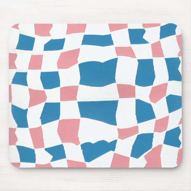 Retro Mod Pink Blue Checkerboard Abstrakt Mousepad (Vorne)