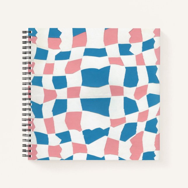 Retro Mod Pink Blue Checkerboard Abstrakt Notizbuch (Vorderseite)