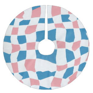 Retro Mod Pink Blue Checkerboard Abstrakt Polyester Weihnachtsbaumdecke