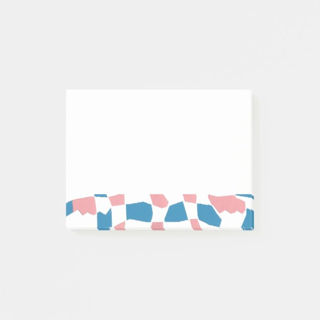 Retro Mod Pink Blue Checkerboard Abstrakt Post-it Klebezettel (Vorderseite)