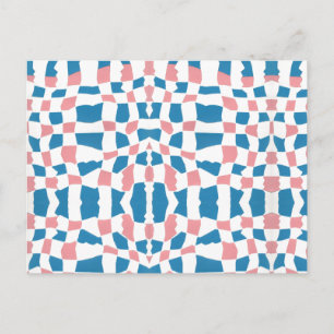 Retro Mod Pink Blue Checkerboard Abstrakt Postkarte