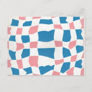 Retro Mod Pink Blue Checkerboard Abstrakt Postkarte