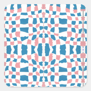 Retro Mod Pink Blue Checkerboard Abstrakt Quadratischer Aufkleber