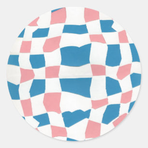 Retro Mod Pink Blue Checkerboard Abstrakt Runder Aufkleber