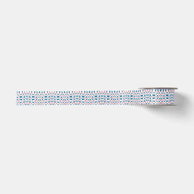Retro Mod Pink Blue Checkerboard Abstrakt Satinband (Vorderseite)