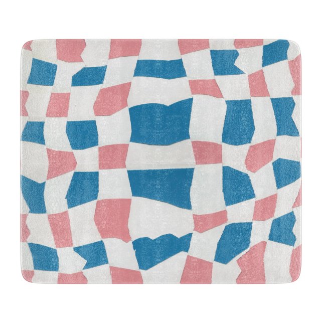 Retro Mod Pink Blue Checkerboard Abstrakt Schneidebrett (Vorderseite)