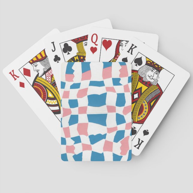 Retro Mod Pink Blue Checkerboard Abstrakt Spielkarten (Rückseite)