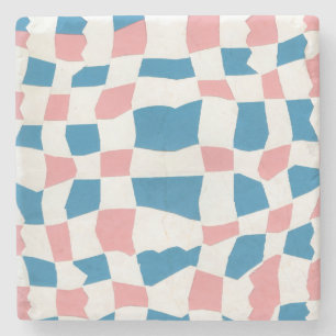 Retro Mod Pink Blue Checkerboard Abstrakt Steinuntersetzer