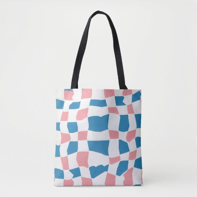 Retro Mod Pink Blue Checkerboard Abstrakt Tasche (Vorderseite)