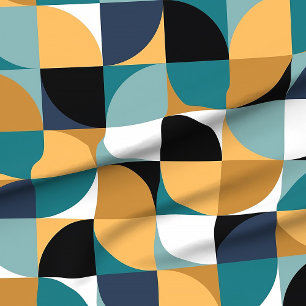 Retro-Mod-Quadrate in Türkis Senfgelb Schwarz Weiß Stoff