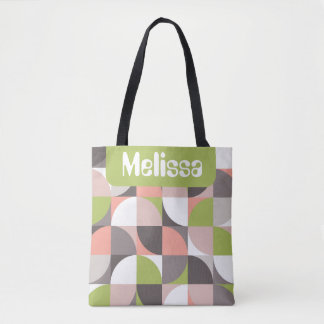 Retro-Mod-Quadrate Rosa Grün Name Personalisiert Tasche