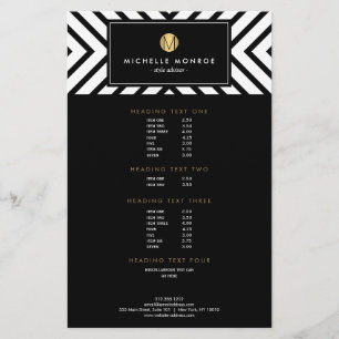 Retro Mod Schwarz und Weiß Muster Gold Monogramm Flyer