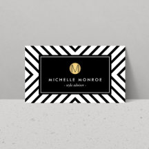 Retro Mod Schwarz und Weiß Muster Gold Monogramm