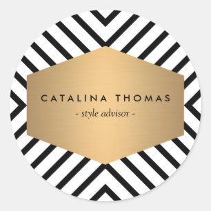 Retro Mod Schwarz-Weiß-Muster mit GoldEmblem Runder Aufkleber