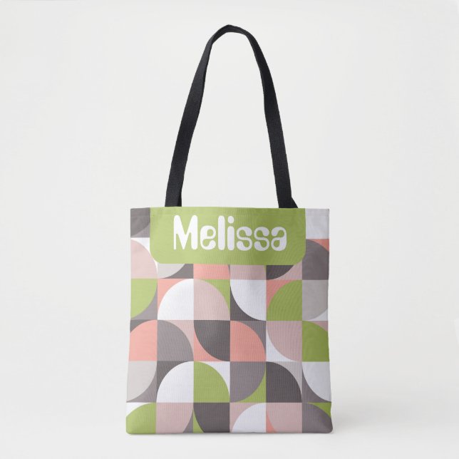 Retro Mod Squares Pink Green Name Personalized Tasche (Vorderseite)