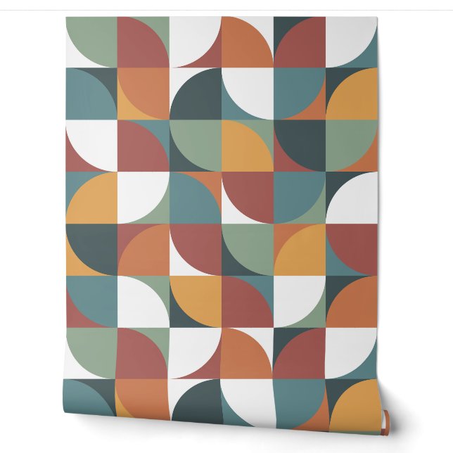 Retro Mod Squares Teal Sage Rust Orange Terracotta Tapete (Abrollen)