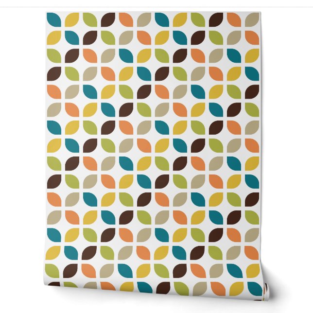 Retro Mod Trellis Aquamarin Orange Green Yellow Br Tapete (Abrollen)