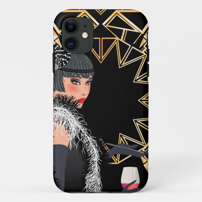 Retro Modefrau mit Glas Wein  Case-Mate iPhone Hülle (Rückseite)