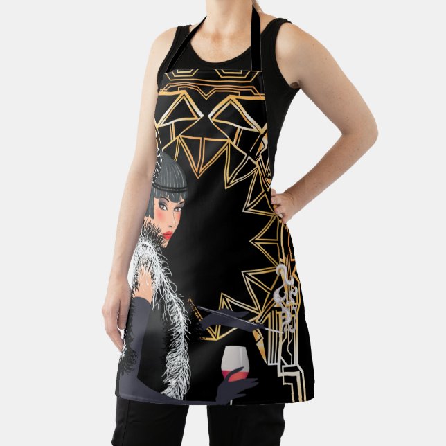 Retro Modefrau mit Glas Wein  Schürze (InSitu)